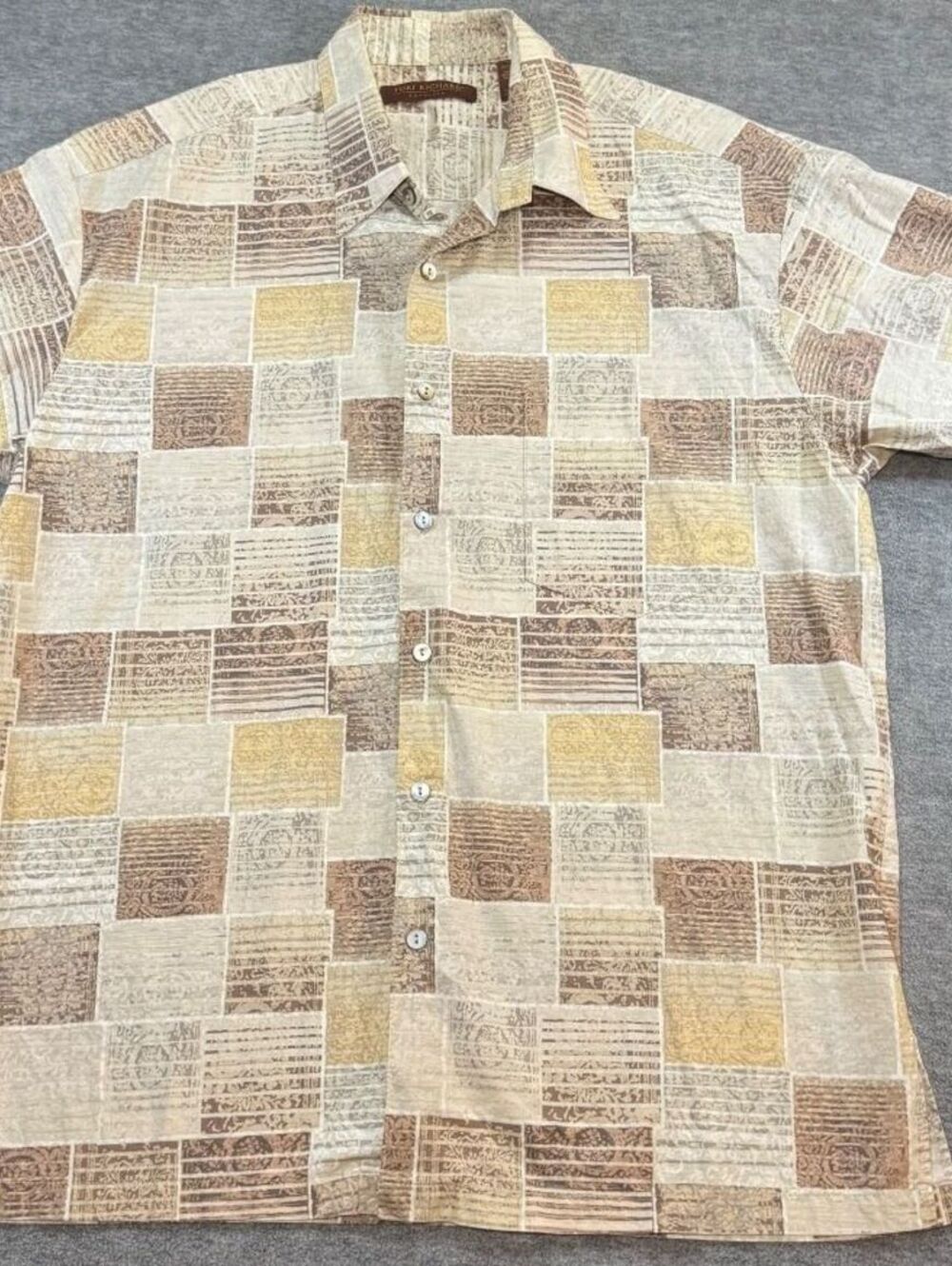 Tori Richard Honolulu Mens M Hawaiian Shirt 100% Cotton Brown Tan Made In USA